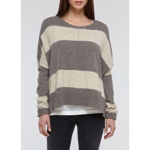 Vince Rugby Yak Wool Blend Stripe Hi Low Sweater in Cinder Natural Pullover Fall